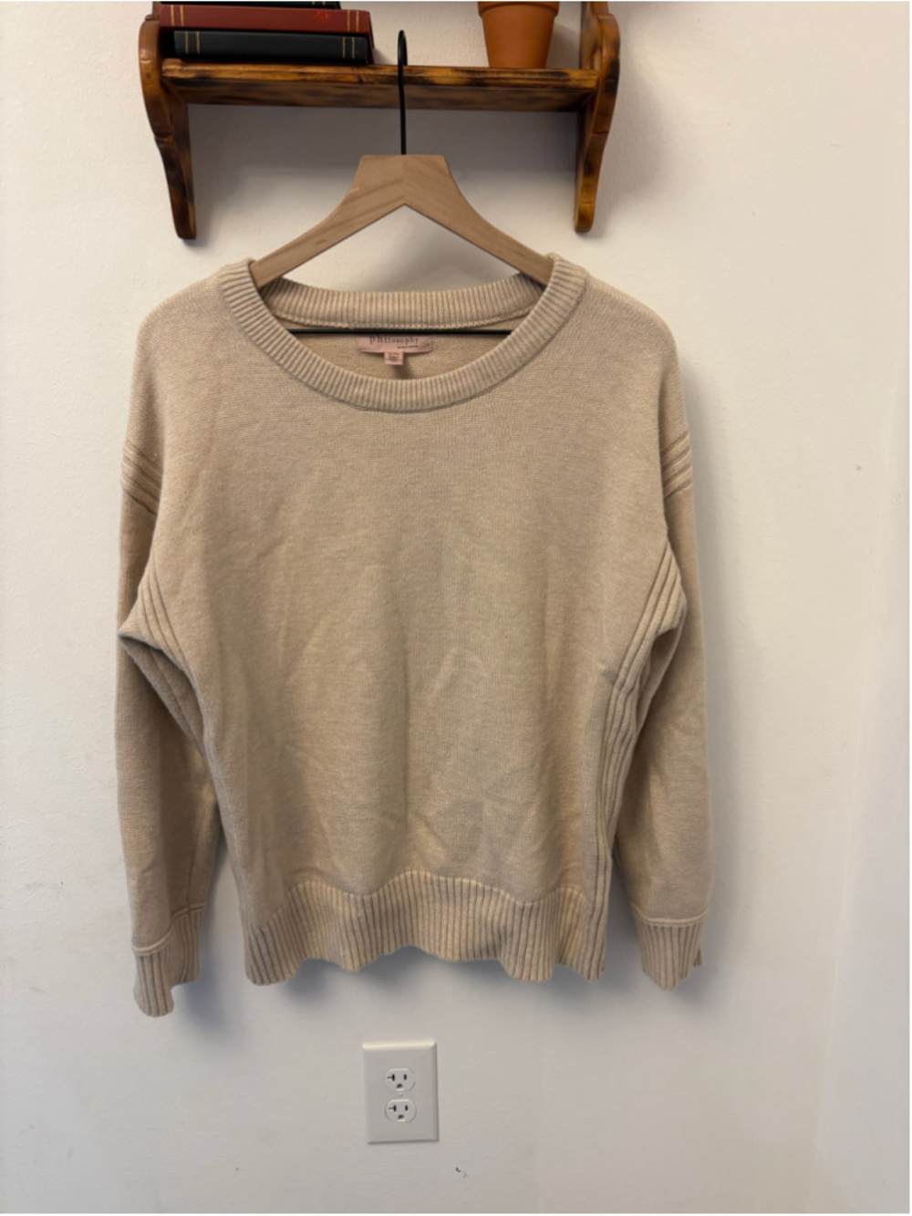 Philosophy Beige Textured Ribbed Crewneck Sweater XL Cozy